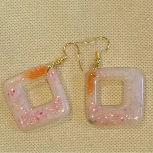 Elegant Pink and Gold Square Earrings (handmade)